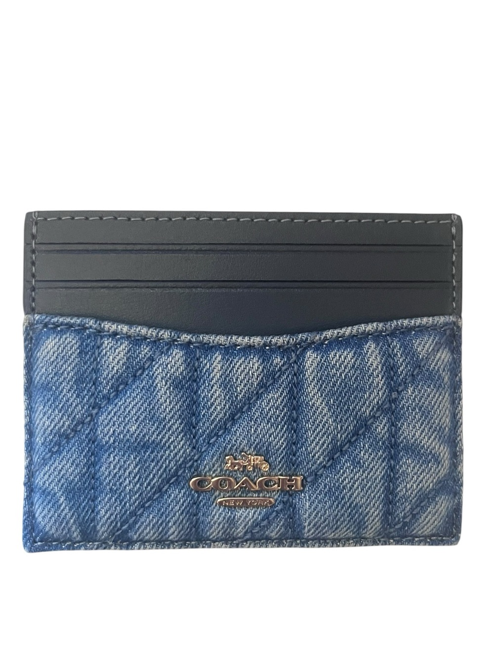 NWT Coach Quilted Denim Card Holder in Indigo Blue